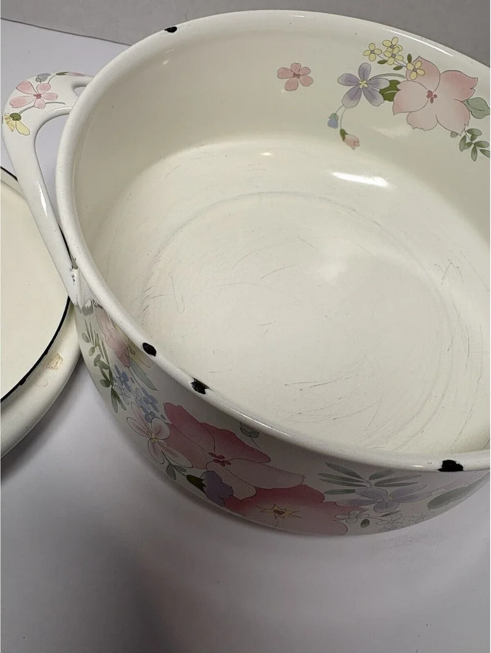 Kobe Cookware Japan Enamel Floral 3 QT Casserole Dish with Lid Vintage